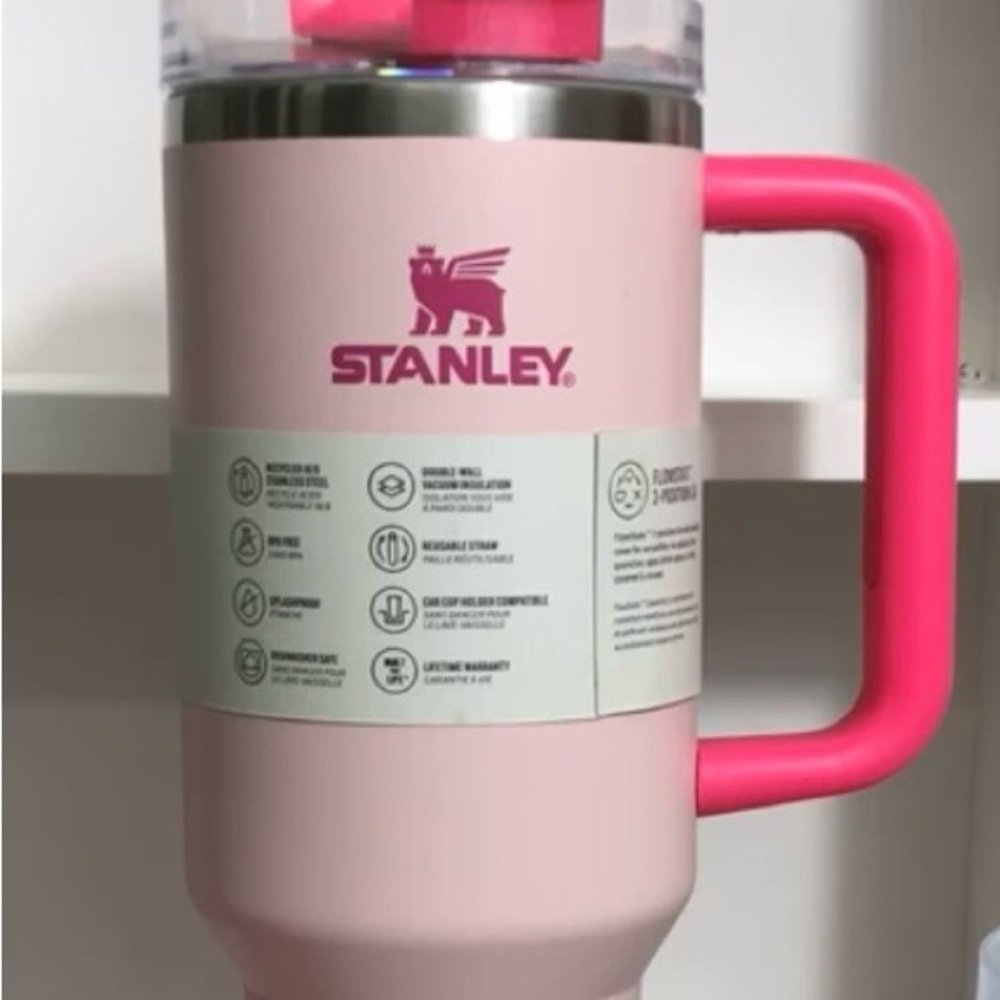 40oz. Stanley Pink Travel Mug with Handle
